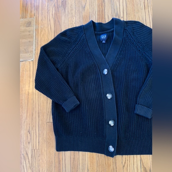 GAP Women’s Oversized Black Button-Front Woven Cotton Knit Cardigan Sweater Soft - Picture 8 of 13